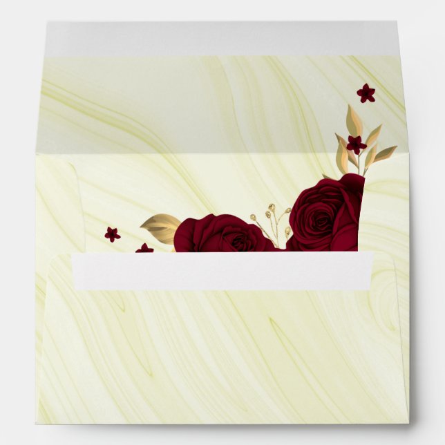 burgundy gold floral marble return address wedding envelope (Back (Bottom))