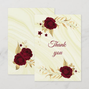 burgundy gold floral marble thank you card