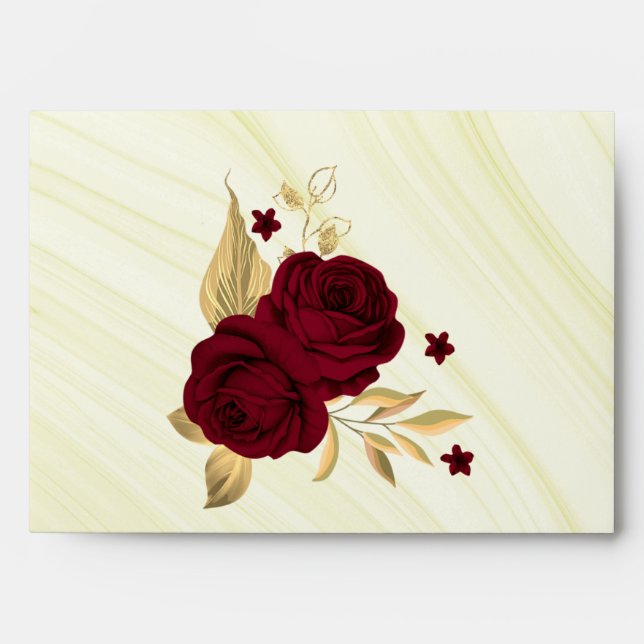 burgundy gold floral marble wedding envelope (Front)