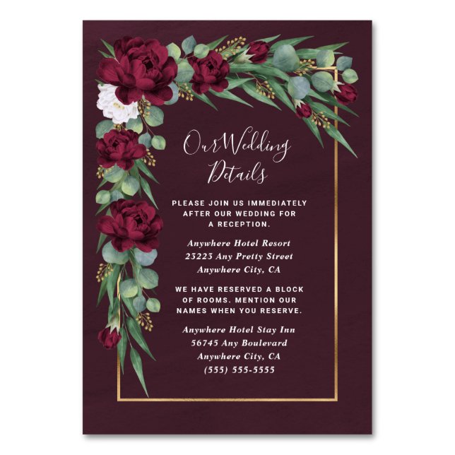 Burgundy Gold Floral Mariage de automne Cartes de  (Par défaut)