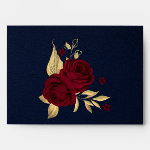 burgundy gold floral navy blue wedding  envelope