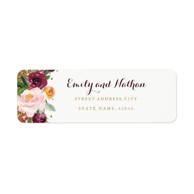 Burgundy Gold Floral Parties scintillant Adresse d (Devant)