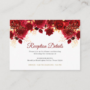 Burgundy Gold Floral Quinceañera Reception Details Enclosure Card