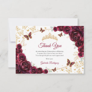 Burgundy Gold Floral Quinceanera Thank You Card