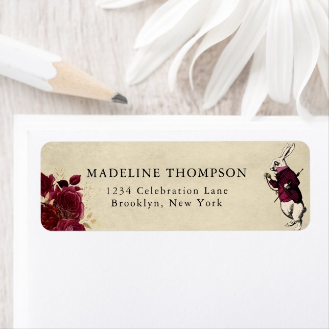Burgundy Gold Floral Rabbit Alice in Wonderland (Insitu)