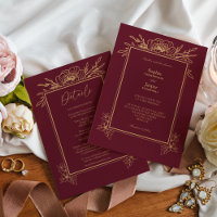 Burgundy Gold Floral Simple All In One Wedding