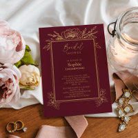 Burgundy Gold Floral Simple Wedding Bridal Shower
