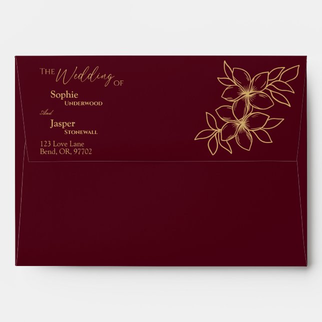 Burgundy Gold Floral Wedding Envelope (Back (Top Flap))
