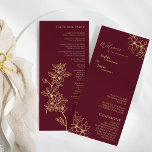 Burgundy Gold Floral Wedding Flat Program<br><div class="desc">This burgundy gold floral wedding flat program features a gorgeous sophisticated dark merlot backdrop with elegant gold calligraphy and gilded floral embellishments. The jewel-tone colour story and the golden botanical boho accents together with minimal delicate script create a regal and romantic modern aesthetic that strikes a perfect balance between classic...</div>