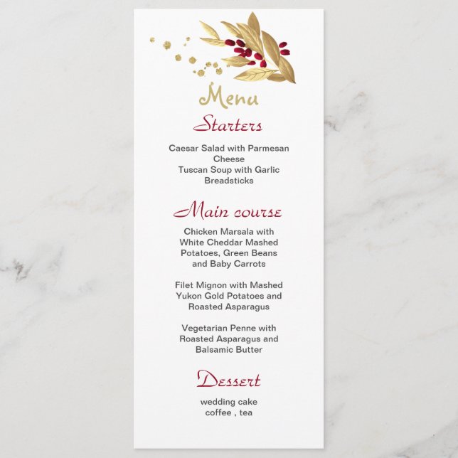 burgundy & gold floral wedding menu (Front)