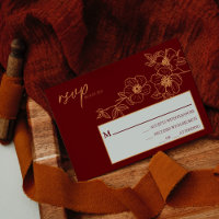 Burgundy Gold Floral Wedding Simple RSVP Card