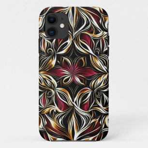 Burgundy Gold Flower Repetitive Pattern iPhone 11 Case
