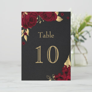 burgundy gold flowers black table number