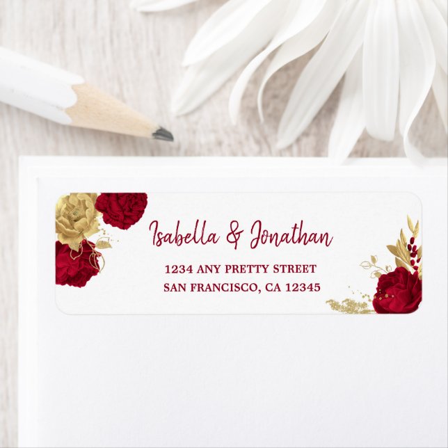 burgundy & gold flowers elegant return address (Insitu)