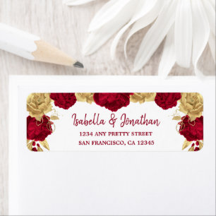 burgundy & gold flowers elegant return address