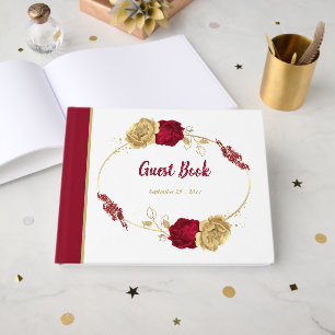 burgundy & gold flowers elegant wedding guest book