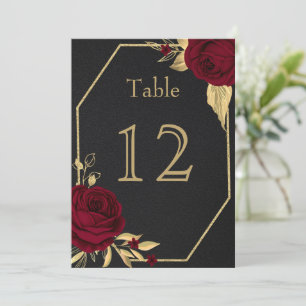 burgundy gold flowers geometric black table number