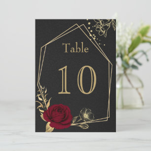 burgundy gold flowers geometric black table number