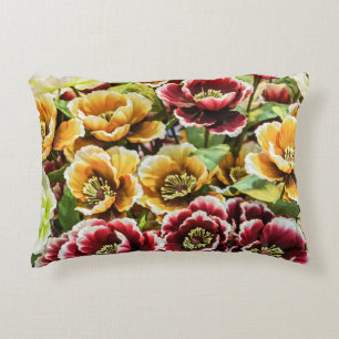 Burgundy Gold Flowers - Vibrant Floral Decor Accent Pillow