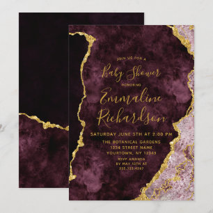 Burgundy & Gold Foil Agate Baby Shower Invitation