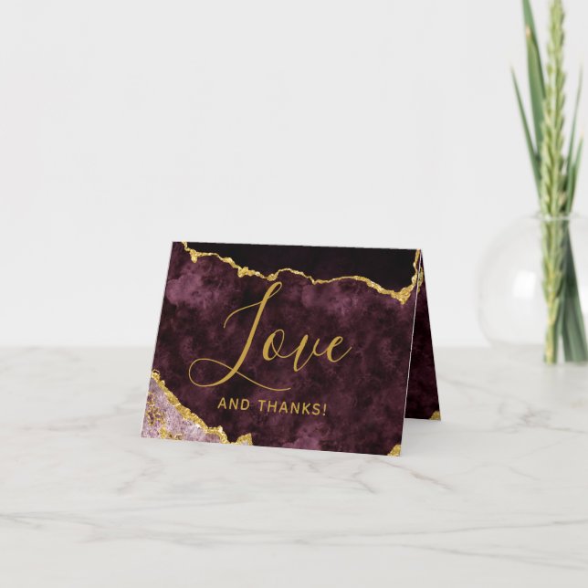 Burgundy Gold Foil Agate Marble Thank You Photo (Front)