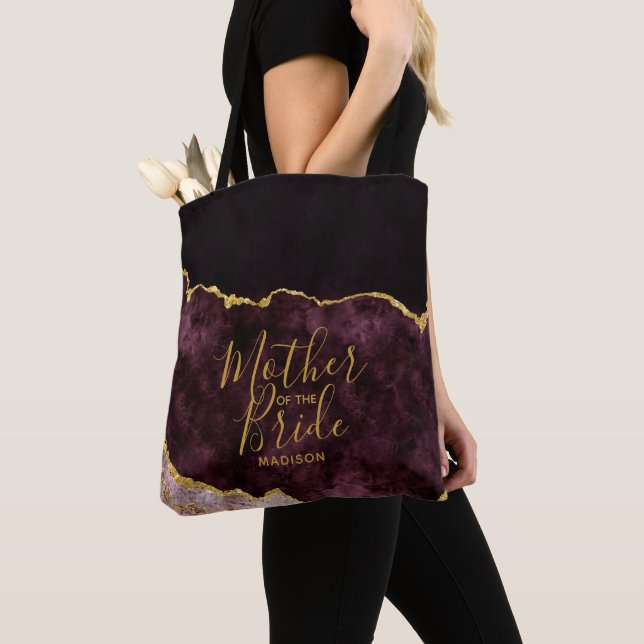 Burgundy & Gold Foil Agate Mother of the Bride Tote Bag (Close Up)