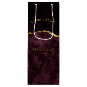 Burgundy Gold Foil Agate Wedding Congratulations Wine Gift Bag
