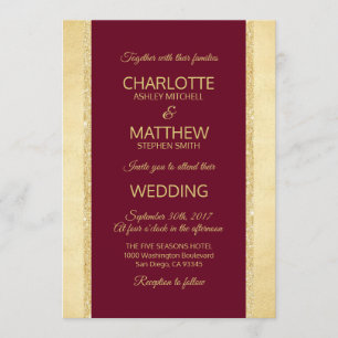 Burgundy Gold Foil Glitter Wedding Invitation