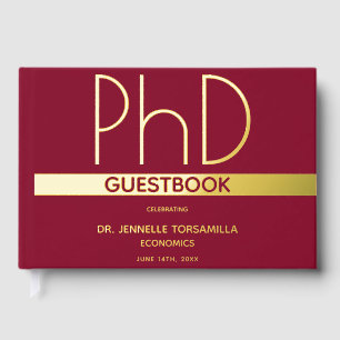 Burgundy Gold Foil PhD Graduation Guest Book