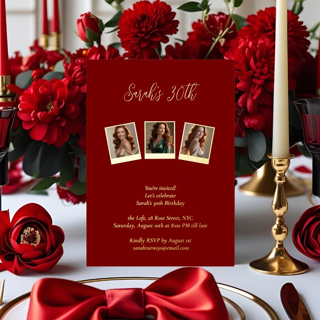 Burgundy & Gold Foil Photo 30th Birthday  (Creator Uploaded)