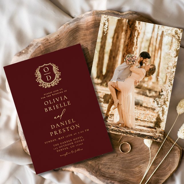 Burgundy Gold Foil Photo Monogram Wedding (Creator Uploaded)