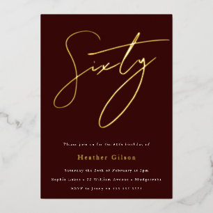 Burgundy & Gold Foil Script 60th Birthday Party