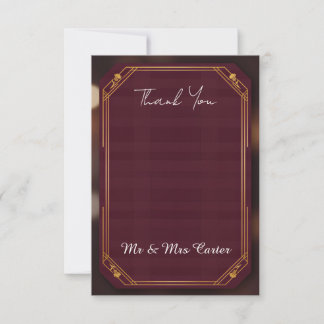 Burgundy Gold Frame Luxury Wedding Thank You Card