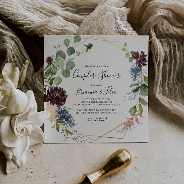 Burgundy Gold Geometric Couples Shower Invitation (Creator Uploaded)
