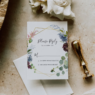 Burgundy Gold Geometric RSVP Card