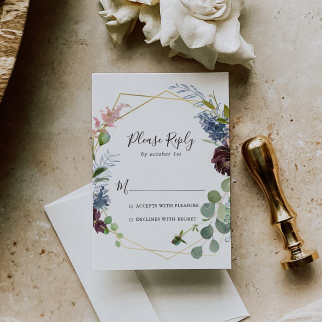 Burgundy Gold Geometric RSVP Card (Creator Uploaded)