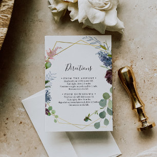Burgundy Gold Geometric Wedding Directions Enclosure Card