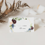 Burgundy Gold Geometric Wedding Place Card<br><div class="desc">This burgundy gold geometric wedding place card is perfect for a winter wedding. The elegant boho design features watercolor navy,  blush pink and wine shade flowers with artistic penciled details.

Personalize the back of the place card with the names of the bride and groom and the date.</div>