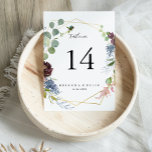 Burgundy Gold Geometric Wedding Table Number<br><div class="desc">This burgundy gold geometric wedding table number is perfect for a winter wedding. The elegant boho design features watercolor navy,  blush pink and wine shade flowers with artistic penciled details.

This is a double sided table number. Add each table number you need to your cart individually.</div>