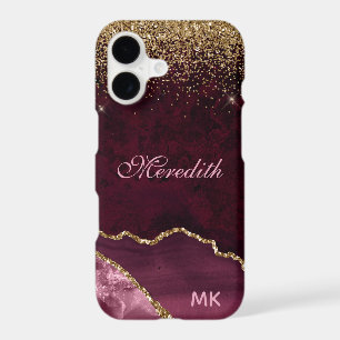 Burgundy Gold Glitter Agate Personalized