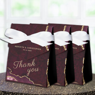 Burgundy Gold Glitter Agate Wedding Favor Box