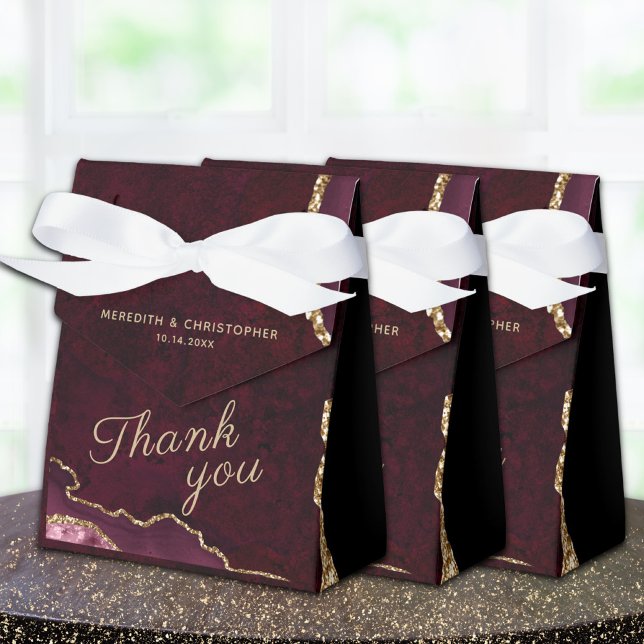 Burgundy Gold Glitter Agate Wedding Favor Box (Creator Uploaded)