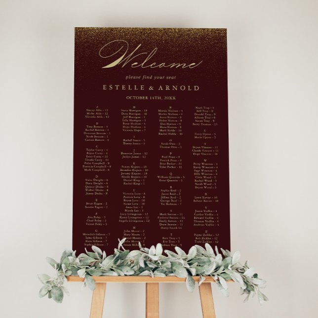 Burgundy Gold Glitter Alphabetical Seating Chart (Creator Uploaded)