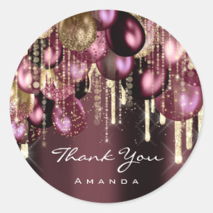 Burgundy GOLD GLITTER BALLONS DRIP THANK YOU Bride Classic Round Sticker