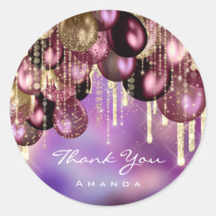 Burgundy GOLD GLITTER BALLONS Thank Burgundy  Classic Round Sticker