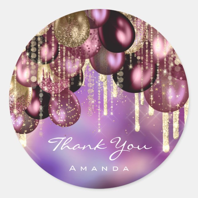 Burgundy GOLD GLITTER BALLONS Thank Burgundy  Classic Round Sticker (Front)