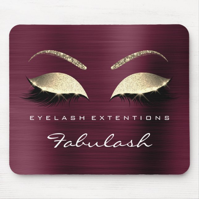 Burgundy Gold Glitter Branding Beauty Lashes Glam Mouse Pad (Front)