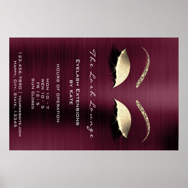 Burgundy Gold Glitter Branding Beauty Lashes Glam Poster (Front)
