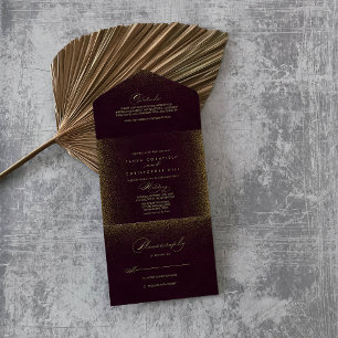  Burgundy Gold Glitter Calligraphy Wedding   All In One Invitation
