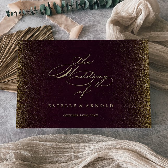 Burgundy Gold Glitter Calligraphy Wedding   Guest Book (Creator Uploaded)